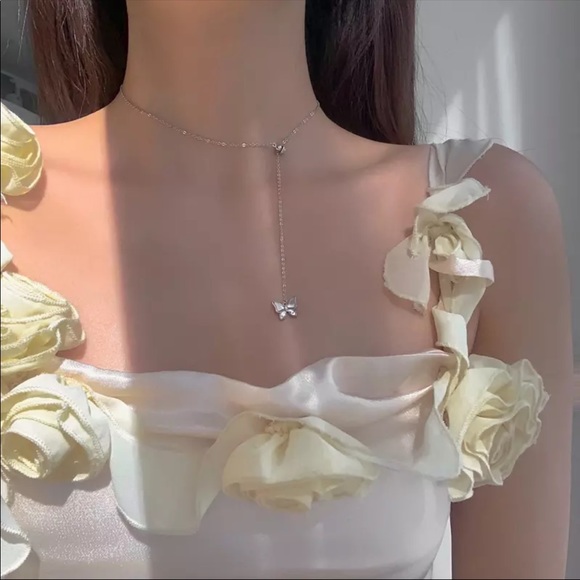 Sterling Silver Natural Shell Butterfly Necklace - Picture 2 of 4